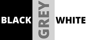the word black written in white with a black background. Then the word grey vertically written with a lighter grey background. Then the word white written in black with a white background.  