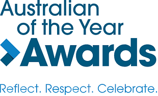 Australian of the Year Awards written in blue with Reflect. Respect. Celebrate. written underneath 